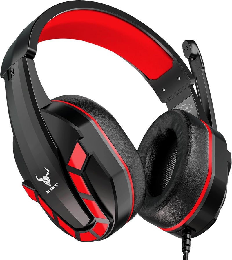 Kikc PS4 Gaming Headset with Mic for Xbox One, PS5, PC, Mobile Phone and Notebook, Controllable Volume Gaming Headphones with Soft Earmuffs for Kid (Red) - Image 1